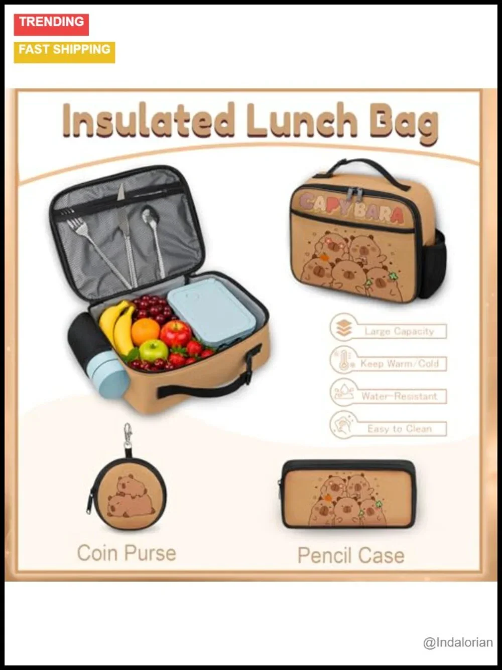 4-Piece Boys Backpack Set with Lunch Box & Pencil Case, Polyester Bookbag for